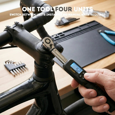 Half Inch Drive Digital Torque Wrench With Buzzer And LED Flash Notification Adjustable From 14.8 To 147.5 Foot Pounds in use