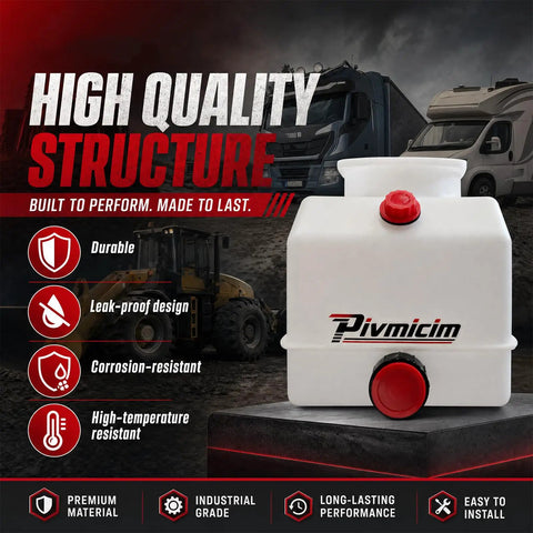Heavy Duty 4 Quart Poly Hydraulic Power Unit Reservoir Tank For Dump Trucks Trailers Rvs And Boats with red cap and durable body.