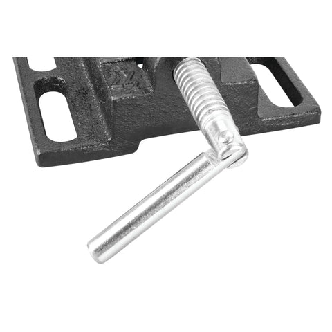 Heavy Duty Drill Press Vise With Beefy Etched Jaws and locking pivot handle for secure clamping in precision work.