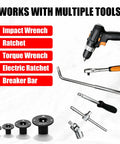 Low Profile Impact Socket Adapter Set For Tight Spaces With Cr Mo Steel Ratchet Converters To Go From 1/4 In To 3/8 In, 3/8 In To 1/2 In, 1/2 In To 3/4 In And 3/4 In To 1 Inch Like A Total Boss used with impact wrench, ratchet, torque wrench, and breaker bar