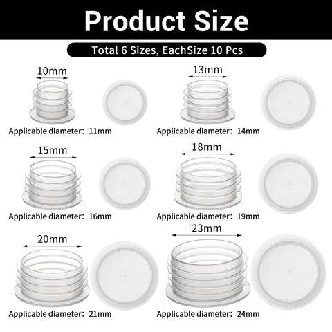 60 Pcs Salt And Pepper Stoppers Plugs Set In Six Sizes 10mm 13mm 15mm 18mm 20mm 23mm Plastic Reusable Round End Caps Size Chart