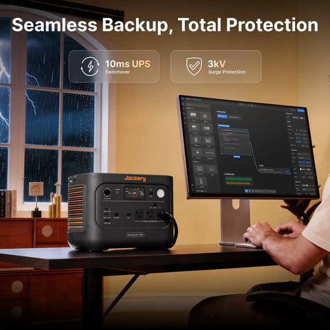 Heavy Duty 1500W Power Station With 1024Wh LiFePO4 Battery And Ultra Fast 10MS UPS Switch for desktop usage.