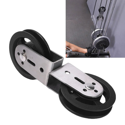 Rotatable Dual Pulleys For Cable Machines, Smooth Quiet Home Gym Pulley System shown with steel wire ropes and heavy load use