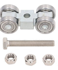 Heavy Duty Four Wheel Steel Pulley Assembly Featuring Deep Groove Ball Bearings For Smooth Rock Solid V Belt Drive And Strut Channel Gear That Kicks Ass And Never Craps Out, showing rollers and hardware.
