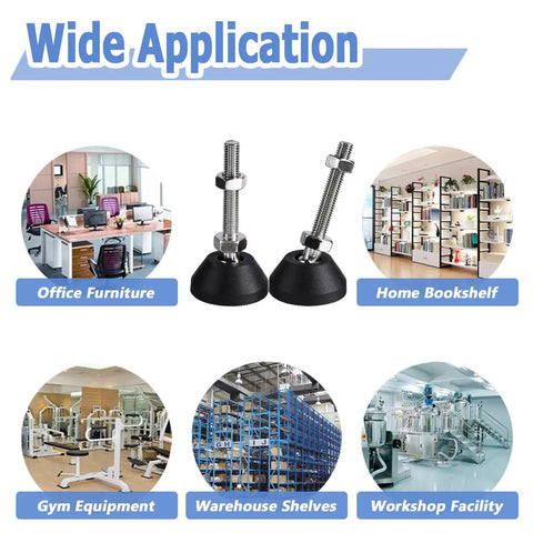Wide application of Six Pack M8 Furniture Levelers With Swivel Nylon Anti Slip Bases for furniture and shelves.