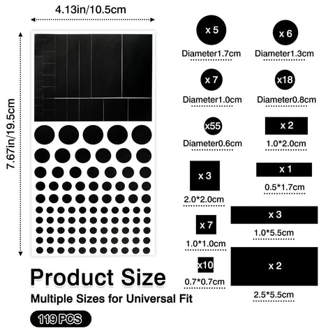 Solid Black Clean Restickable Webcam Covers For Laptop Smartphone Smart TV And Console Anti Spy Multi Size Privacy Sliders Slide On Tape Slick Shields Guard showing product sizes and quantities.