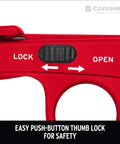 Close-up of Hydroponic Finger Micro Snips with push-button lock showing safety feature for delicate plants trimming.