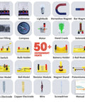 Electricity And Magnetism Kit For Kids With 50 Pieces, Fun Hands On STEM Experiments In Circuits And Electromagnetism components
