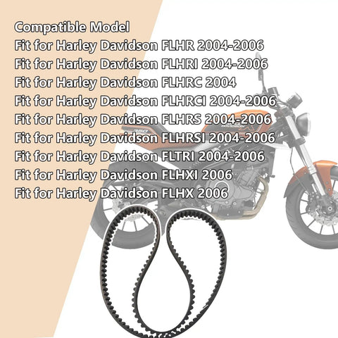 Black Rear Drive Belt For Harley David Touring 2004-2006 FLHT Screamin Eagle 132 Inch Replacement Part Fits Trike Series 40024-04 1204-0063 Durable Smooth Ride on motorcycle with compatible models listed.