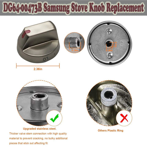 Heavy Duty Gas Range Stove Knob Replacement 5 Pack For NX58M6850SG NX58J7750SG NX58J5600SG NX58K7850SG with stainless steel details