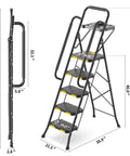 Sturdy 5 Step Steel Ladder With Anti Slip Wide Pedals Handrail And Safe Lock Design 800 Lb Capacity Folding Portable Step Stool
