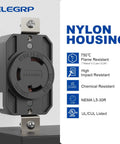 NEMA L5-30R Locking Receptacle Generator Twist Lock Outlet 30 Amp 125V with black weather-resistant nylon housing shown.