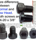 Comparison image of Heavy Duty Size Ten Thirty Two Coarse Thread Low Head Socket Cap Screws One Inch Long Alloy Steel.