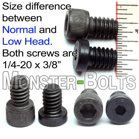 Comparison image of Heavy Duty Size Ten Thirty Two Coarse Thread Low Head Socket Cap Screws One Inch Long Alloy Steel.