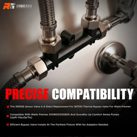 Tough As Nails Copper Sensor Valve With Rustproof Coating Fits Premier 500800 500805 Instant Hot Water Recirculation Pump Setup. Close-up of bypass valve.