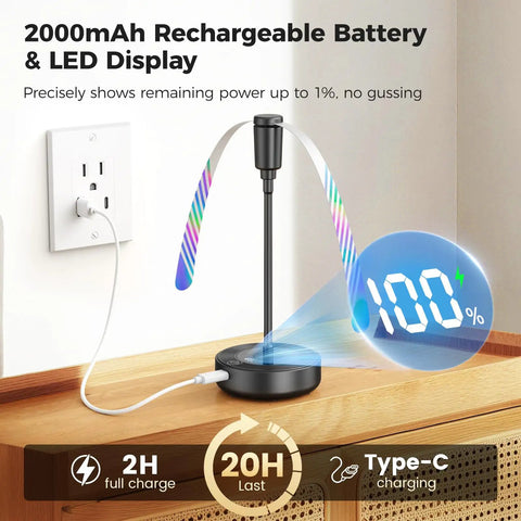 Portable Tabletop Fly Fans 4 Pack With 2000mAh Rechargeable Battery Power, Runs Up To 20 Hours And Features LED Battery Display