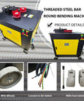 Electric Rebar Arc Bender For Steel Bars Creating Perfect Circles In Seconds With 4KW Motor, featuring wheels and air switch connections.