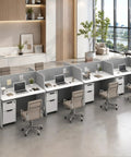 Eight Person Modular Cubicle Workstation Featuring Tall Privacy Panels And Integrated Power Hubs Plus Rolling File Drawers For A Stress Free Big League Office Setup with modern office design.