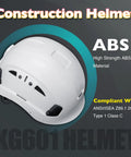 Vented ABS Safety Helmet With Adjustable 6 Point Suspension For Construction Climbing And Industrial Work ANSI Z89.1 Compliant