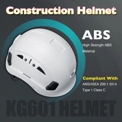 Vented ABS Safety Helmet With Adjustable 6 Point Suspension For Construction Climbing And Industrial Work ANSI Z89.1 Compliant