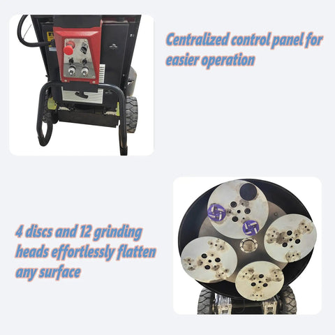 Control panel and grinding heads of Workhorse 12 Head Concrete Floor Polishing Grinder With Planetary Rotation System