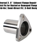 Need To Fix That Rattle This Universal Semi Direct Fit Exhaust Converter Pipe showcases a 2.5 inch OD three bolt flange repair kit in T304 stainless steel.