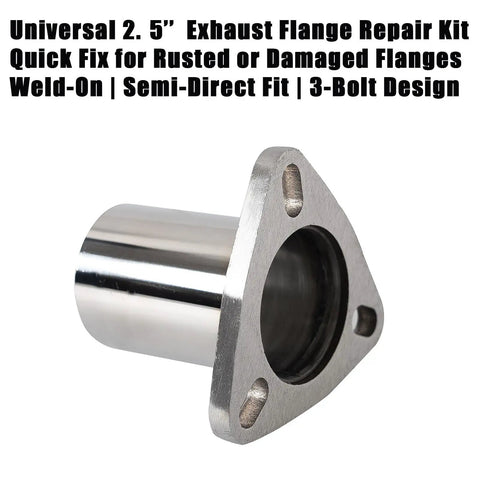 Need To Fix That Rattle This Universal Semi Direct Fit Exhaust Converter Pipe showcases a 2.5 inch OD three bolt flange repair kit in T304 stainless steel.
