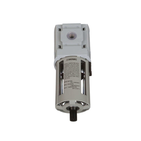 High Flow One Quarter Inch NPT Compressed Air Particulate Filter, 5 Micron Element, Poly Bowl With Guard, manual drain view