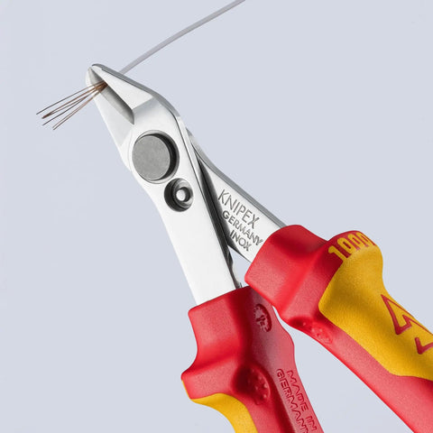 Insulated 5 Inch Diagonal Cutting Pliers With 1000V VDE Rating, flush cut soft wire, no-bevel edges for precise trimming