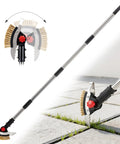 3 In 1 Heavy Duty Crack Weeder Tool With 59 Inch Adjustable Handle Stainless Steel Crevice Weed Puller in action on patio cracks