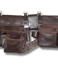 13 Pocket Framers Tool Belt Set With 4 Pc Leather Pouch Kit featuring industrial grade leather and hammer holder