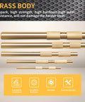 Five-piece brass punch set with knurled grips, sizes 1/4 in to 3/4 in, arranged horizontally.