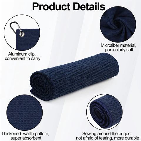 3 Pack 16 By 16 Inch Golf Towels For Men On The Go With Carabiner Clip Premium Waffle Pattern Microfiber Towel details