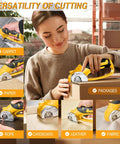 Slick Cordless Electric Scissors With Integrated Safety Shield And Quick Rechargeable 4V Battery cutting through cardboard.