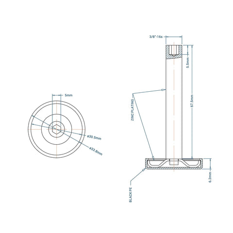 Technical drawing of Game Changing Rock Solid Heavy Duty Floor Levelers 8 Pack complete tool kit with dimensions.