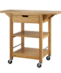 Premium Bamboo Extendable Rolling Kitchen Cart With Collapsible Drop Leaves And Deep Storage Drawer Lightweight Mobile Island featuring shelves and drawer.
