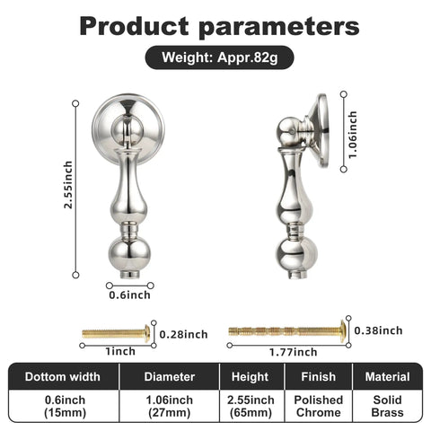 Solid Brass Cabinet Knobs With Polished Nickel Finish 2 Pack product dimensions and weights diagram