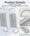 Revamp Your Living Room Setup With These Heavy Duty Recliner Tension Springs 2 7/8 Inch Universal Fit For Lane Lazyboy Homeplace Rock Solid Galvanized Steel showing detailed metal coils and hooks.