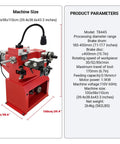 Brake Drum And Disc Lathe With Auto Feed And Led Light, Dual Spindles, display of machine dimensions and parameters