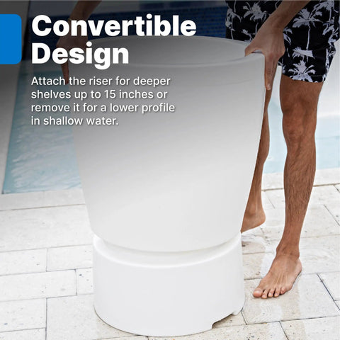Person adjusting In Pool Shade Table With Built In Cooler And 9 Gallon Basin Lift Lid Umbrella Hole For 15 Inch Water Ledge