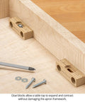 Top Shelf Solid Carbide Counterbore Slotting Router Bit For Size 8 Flathead Screw Heads Half Inch Shank Two Flute Straight Shooter Precision Ground Made In Usa Heavy Duty Cutter Knocks Out Screw Blocks, showing glue blocks in a wooden frame.