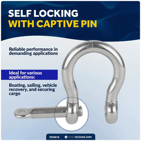 772 Pound Load 1/4 Inch 316 Marine Grade Stainless Steel Bow Anchor Shackle Smooth Screw Pin Build High Polish Finish Tough As Nails Rigging Gear For Sailboats Yachts And Easy Dock Life, self-locking with captive pin