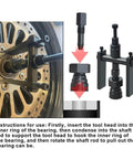 12-Piece Motorcycle Blind Bearing Puller Kit 8-25mm With Slide Hammer Pilot Insert shown removing wheel bearing