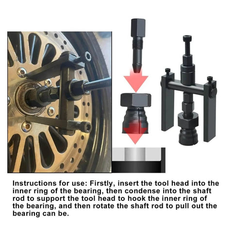 12-Piece Motorcycle Blind Bearing Puller Kit 8-25mm With Slide Hammer Pilot Insert shown removing wheel bearing