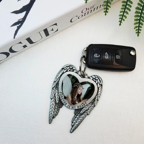 Sublimation Angel Wing Ornament Blanks Set With Metal Love Heart Pendant For Easy Personalization with car keys and photo