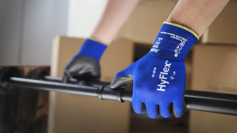 Ultra Thin Industrial Safety Work Gloves For Auto Pros And Machinery Shops Size 10 Blue And Black in use gripping metal bar