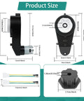Detailed size diagram of 24V RS555 High Speed Gearbox Motor Upgrade for Kids Ride On Cars with connectors and housing