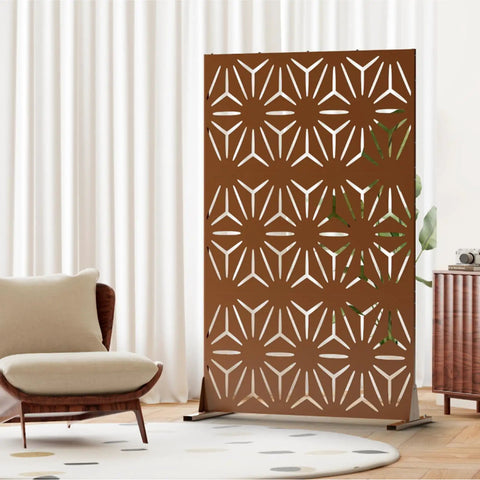 Sturdy Outdoor Privacy Screen With Stand 72 Inch Height By 44 Inch Width Brown Metal Fence Panels For Patio Balcony Garden And Indoor Use