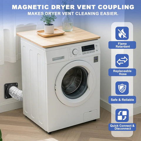 Magnetic Dryer Vent Coupler With Built In 4 Inch Sealed Hose Delivers Easy No Sweat Self Connect And Quick Disconnect In Tight Duct Spaces, Reduces Lint Buildup And Fire Risk, Strong Magnets For Secure Alignment And Durable Black, 4-inch dryer vent on washer