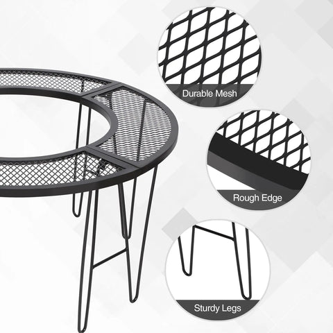 35 Inch Portable Fire Pit Surround Tabletop Round Shield with durable mesh, rough edges, and sturdy legs, iron construction